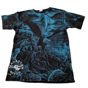 VTG Mazatlan Mexico Eagle AOP T Shirt Arte Maco Yazbek Black Blue Tee M